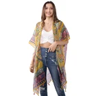 Wholesale women beach summer open cardigan fringe printed kimono