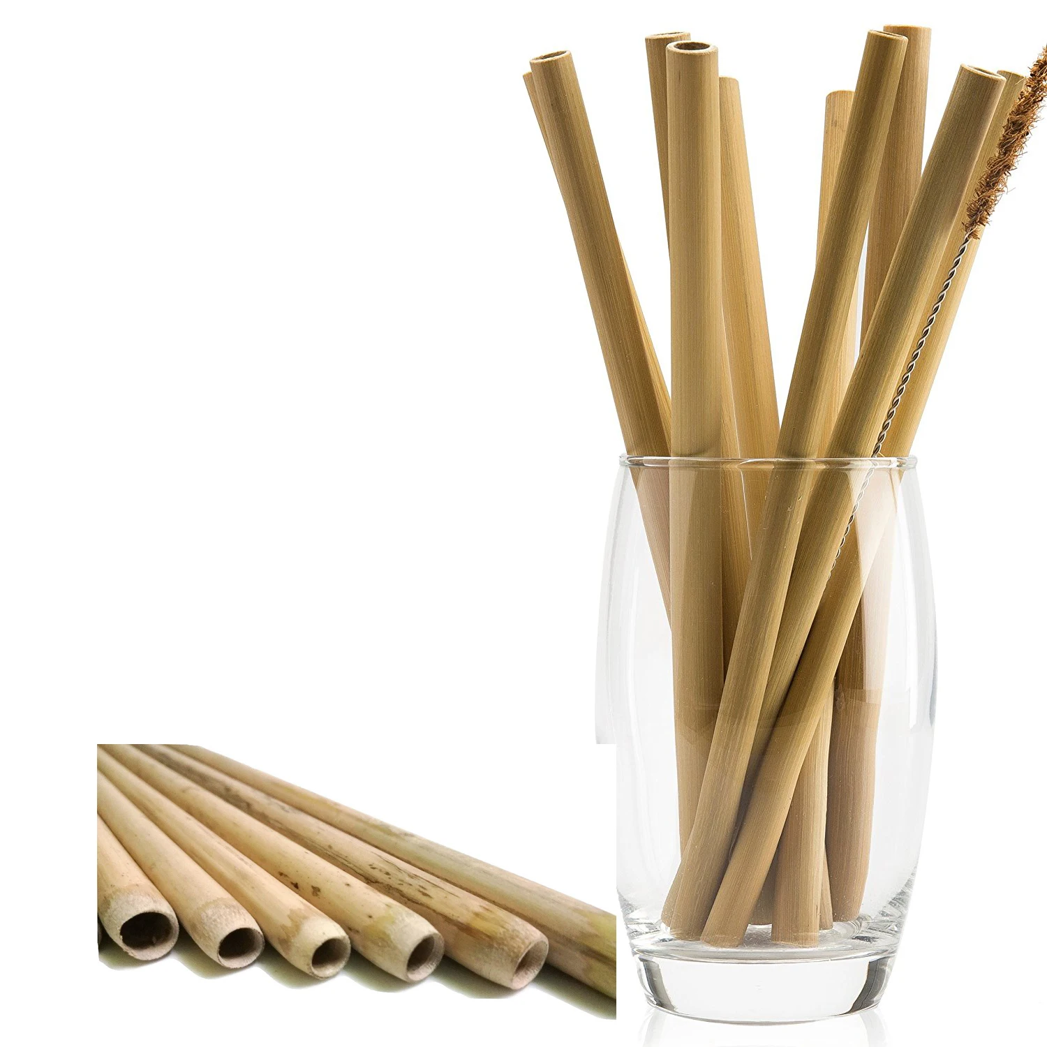 Straws Bamboo With Coconut Fiber Brush Biodegradable Organic Bamboo