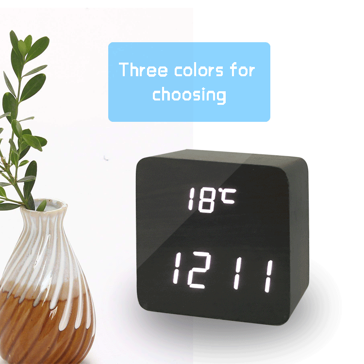 led digital alarm wooden clock
