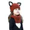 Christmas Kids Warm Knit Caps Handmade Woven Fox Animal Fashion Ear Flaps Windproof Crochet Baby Winter Scarf And Hat Set