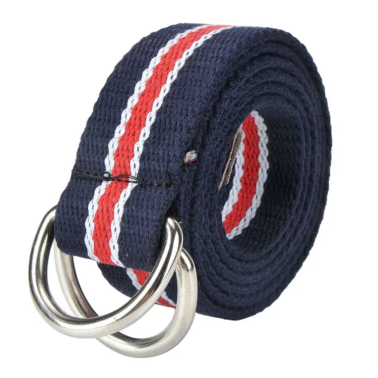 Casual Double D-Ring Buckle Stripe or Solid Custom Men’s Woven Belt