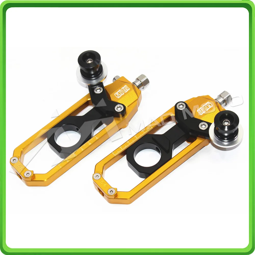 Motorcycle Chain Tensioner Adjuster with paddock bobbins kit for Yamaha YZF-R1 2006 R1 06 Gold&Black (3)