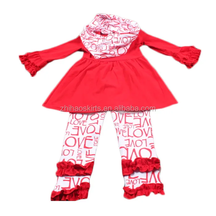 new designs valentine baby girls clothes red matching ruffle pant set kids clothing wholesale
