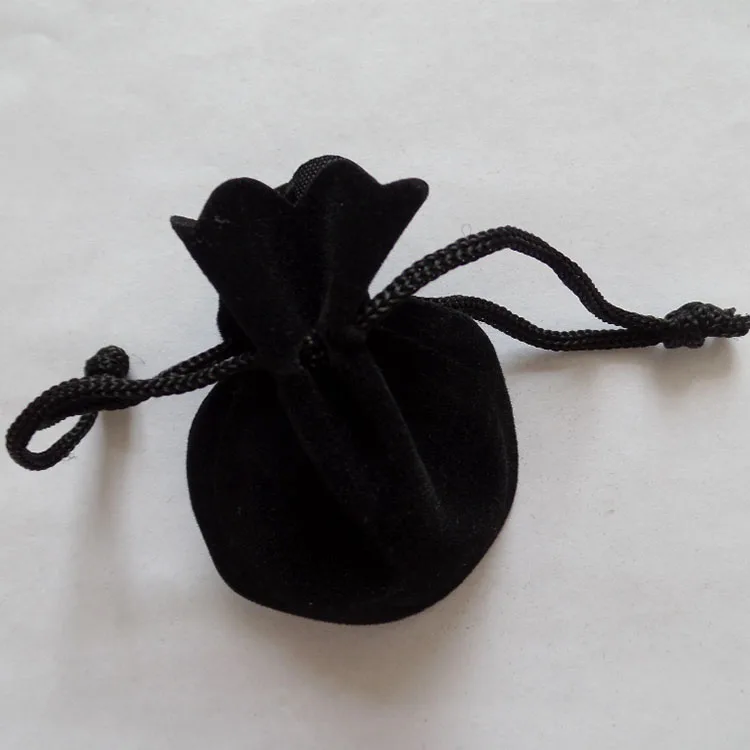 black custom printed mini drawstring jewelry velvet bag pouch