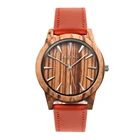 vibrant orange genuine leather strap custom logo oem quartz wood woman luxury wood watch