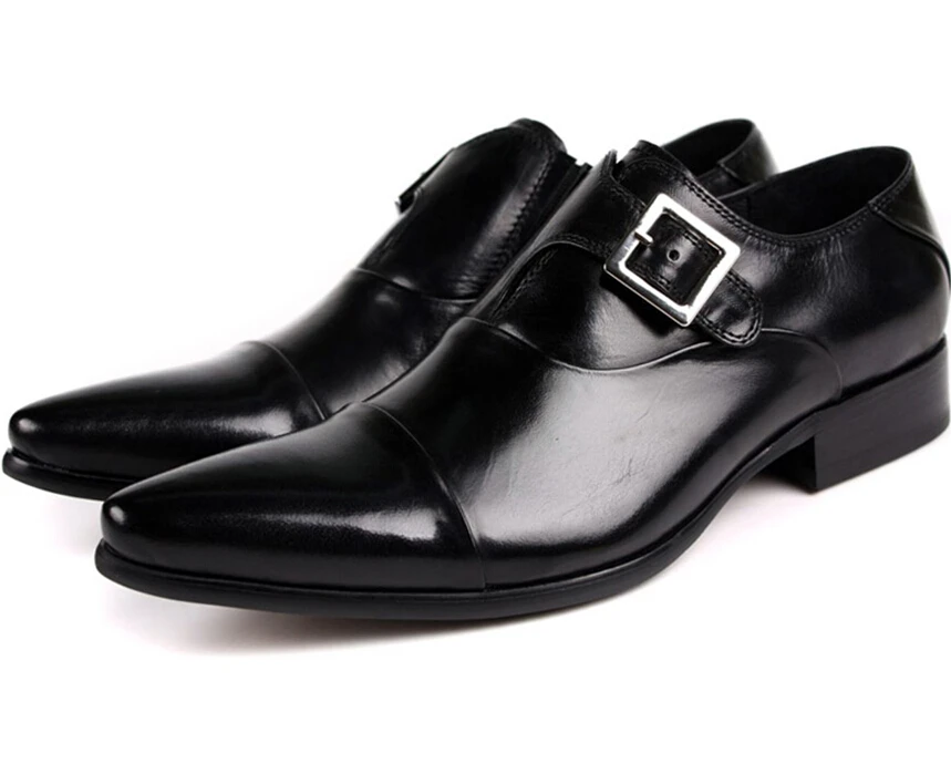 2015 Italian luxury mens shoes casual genuine leather black brown buckle design basic flats for men business size:6-10 601