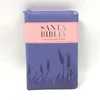 bible book 2 color leather stitched Spanish bible printing with thumb index /cover with zipper