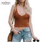Fashion Design Women Sexy Low Back Knit Halter Crop Tops