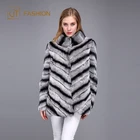 Top quality jtfur wholesale twill standing collar rex rabbit fur chinchilla women long coat