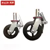 8 inch black rubber wheel iron core mobile scaffolding caster wheel swivel caster with brake