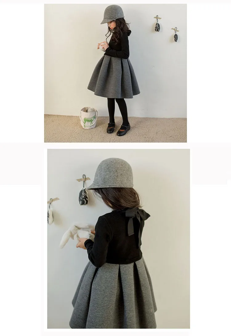 fleece winter dress for girl kids black grey patchwork warm thick children clothes girl teenage dresses winter 2017 ball gown (11)