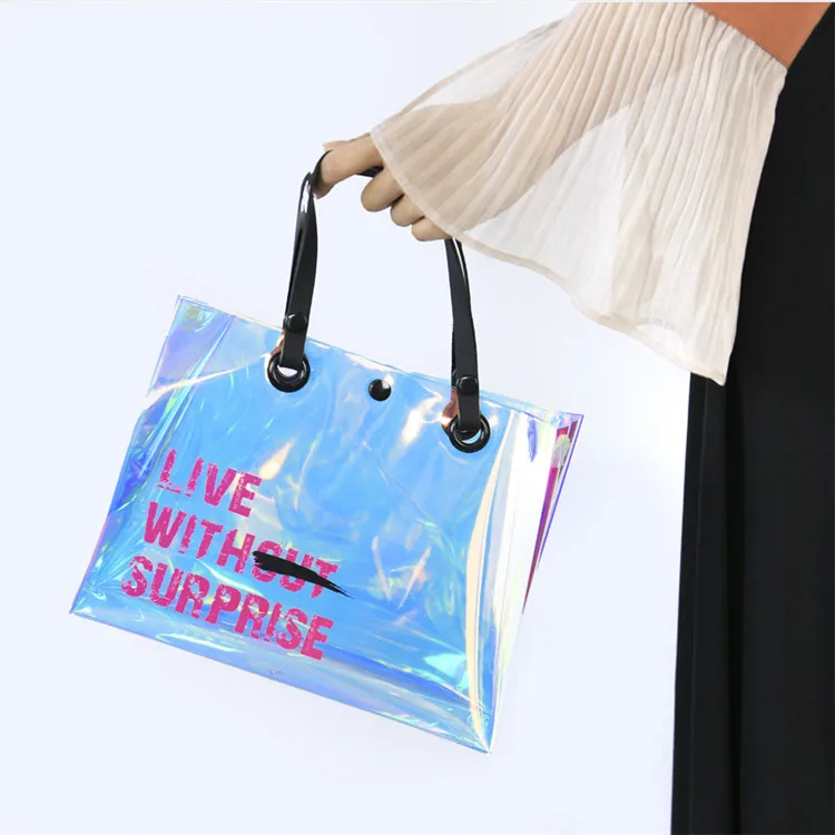 tote transparent bag women laser tpu pvc waterproof shopping bag