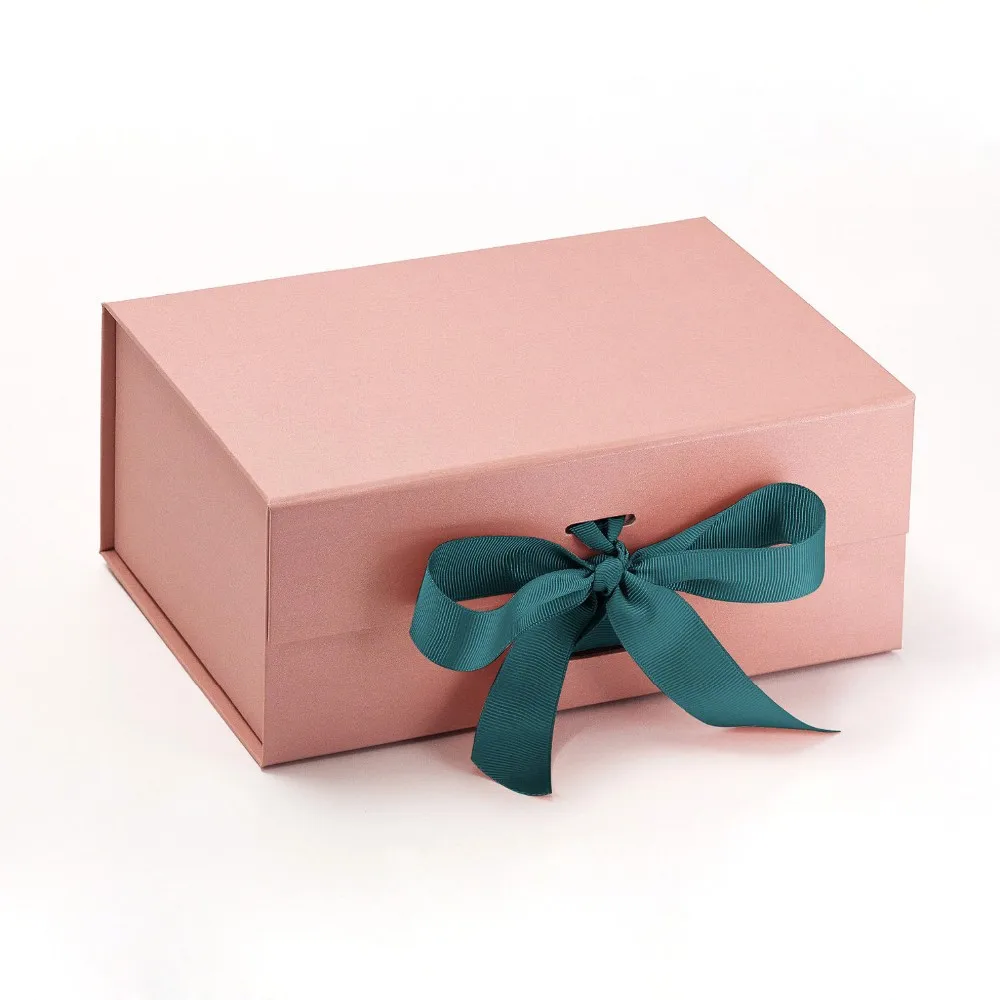 logo folding degradable card paper gift box with ribbon closure
