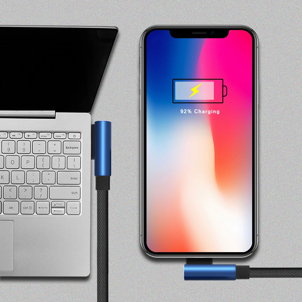 2.0 Une Charge Rapide 1 m 90 Degrés Coude coton USB câble de données pour iphone chargeur - ANKUX.COM