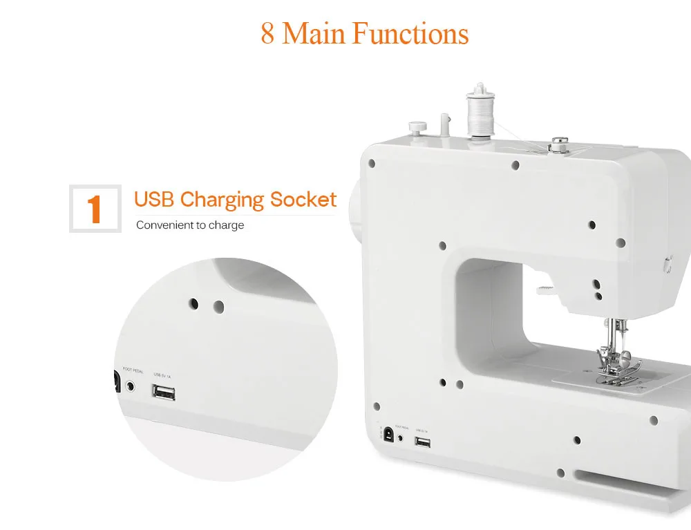 Mini Household Sewing Machine with 12 Different Stitches EU US Plug Adjustable Speed USB Socket 3 Color Sewing Machine for Home08