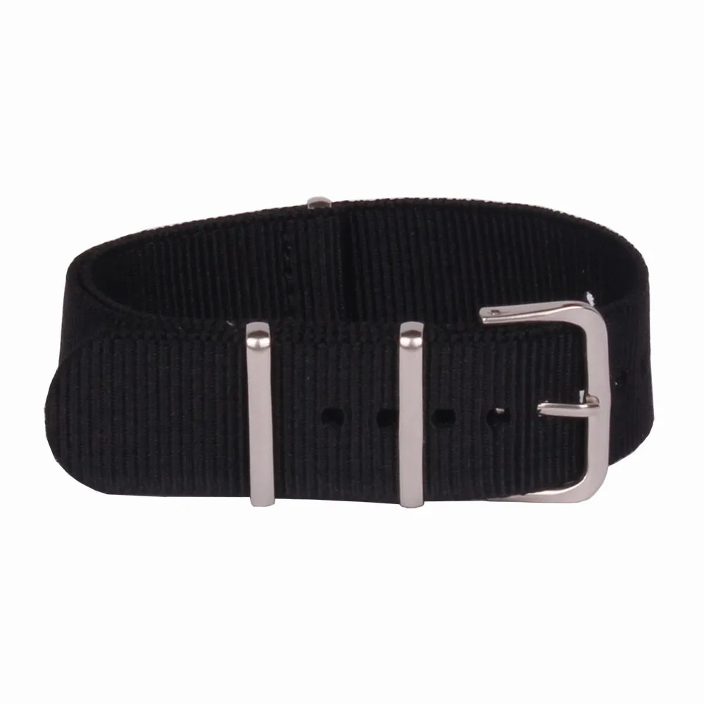 New 16mm Strong Solid Bracelet Army Military Nato Fabric Black Nylon Watch Watchbands Woven Straps Bands Buckle Belt 16 mm