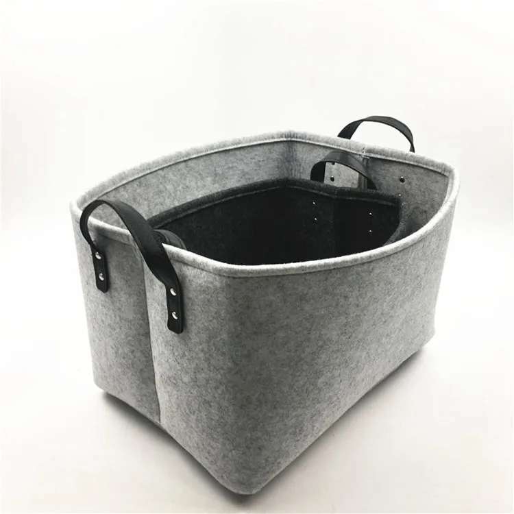 wholesale folding durable felt storage basket with leather