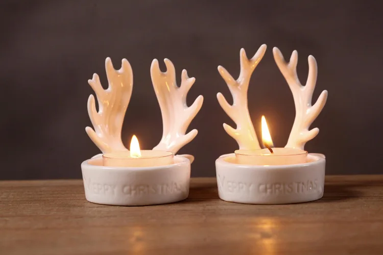 Christmas decoration Ceramic Antlers Candlestick,Christmas Antlers Candelabra Candle Holders