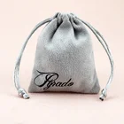 Grey custom printed drawstring gift jewelry velvet pouch