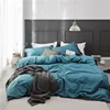 Minimalist Nordic luxury 60S silk satin solid color letter edging bed sheet 100% cotton 4pcs bedding set