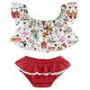 short sleeve farm printed top pairs red ruffle shorts wholesale boutique infant girls outfits