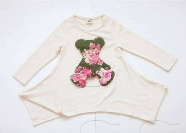 2016 hot lovely flowers bear applique fancy boutique girls clothing