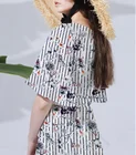16mm 140cm 68gsm Striped flowers digital print silk fabric Crepe De Chine 100% silk material patern for cloching