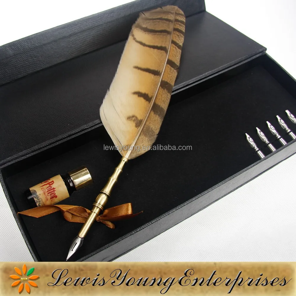gift set owl feather pen,feather quill pen set