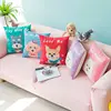 Cute Pet Dog Cat Cartoon Designs Printed Linen Square Throw Pillow Covers Bedroom Pillowcase