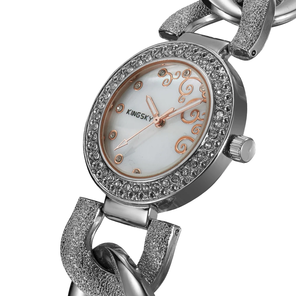 Luxury Women's Fashion Quartz Watch Stainless Steel Band Silver Band Analog Flower Display Casual Women's Watch / KY097