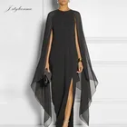 Elegant Cape-Like Sleeve Long Chiffon Evening Dresses