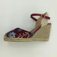 fashion Rose new-style women ladies embroidery high heel jute shoes
