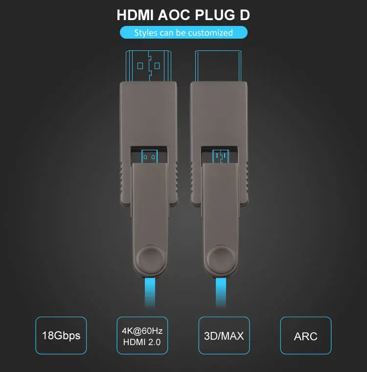 RJC1077D 50m Accept OEM logo sticker box 2160p 3D 4k fiber optic aoc ultra long slim 4K fiber optical HDMI cable - ANKUX.COM