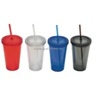 Customized plastic double walled tumbler cups with straw