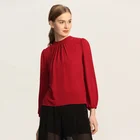 Custom design office lady solid koshibo formal chiffon blouses woman blouse long sleeve