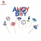 Ahoy Boy Nautical Theme Party Baby Shower Birthday Cake Theme Picture Photo Toppers Kit