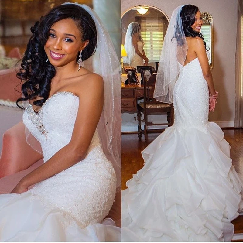 Ll031 New White Ivory Beaded Mermaid Wedding Dresses 2017 Sweetheart Ll031 New White Ivory Beaded Mermaid Wedding Dresses 2017 Sweetheart Y African Bridal Gown Ruffles Gowns Ball Ruffled Dress