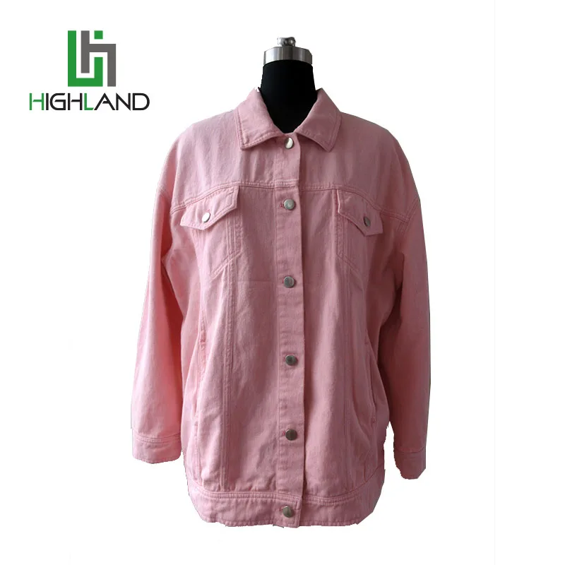 Haute qualité coton manteau court rose clair denim veste printemps vestes en jean pour les femmes