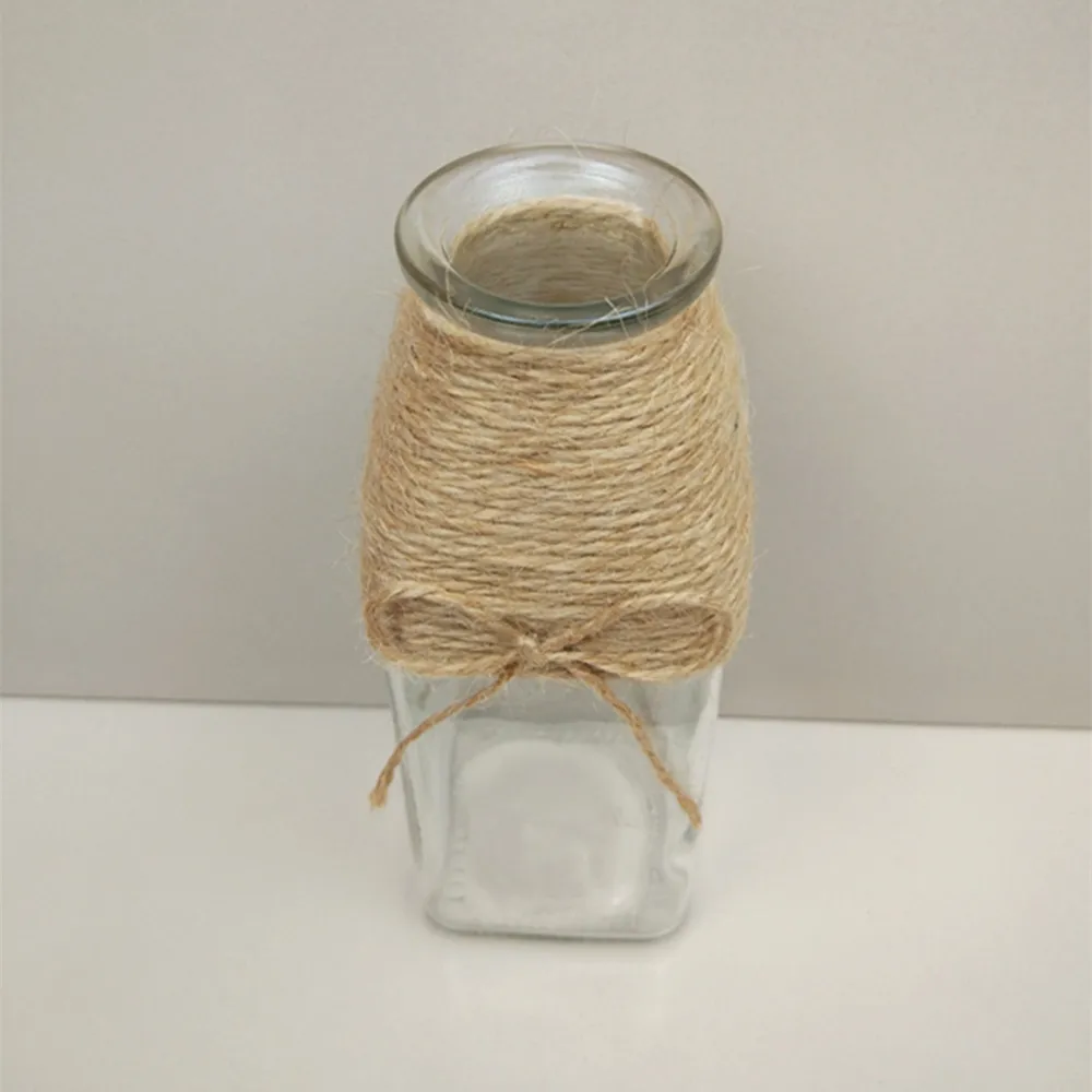 square glass vase with rope for wedding decoration