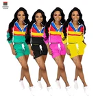 C-A6159PN 2019 Fashion Casual Plus Size 2 Piece Patchwork Hooded Short Pant Set For Women Clothing