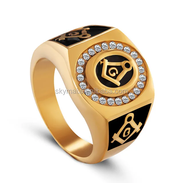 Stainless steel freemason ring wholesale ring Men Gold Masonic ring jewelry