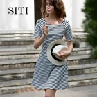 Woman casual striped dress with short sleeves