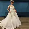 ZH3485G Vintage Detachable Train Mermaid Wedding Dresses 2018 Cap Sleeve Sheer Crew Neck Bridal Gowns Lace Appliqued Sweep Train