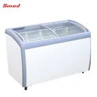208-368L Curved Glass Door Display Ice Cream Chest Freezer
