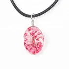 Gift Crystal Choker Name Necklace Oval Clear Resin Crystal Pendant Glass Dried Flower Necklace Choker