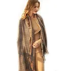 Classical houndstooth plaids design ladies winter shawl scarf fringed