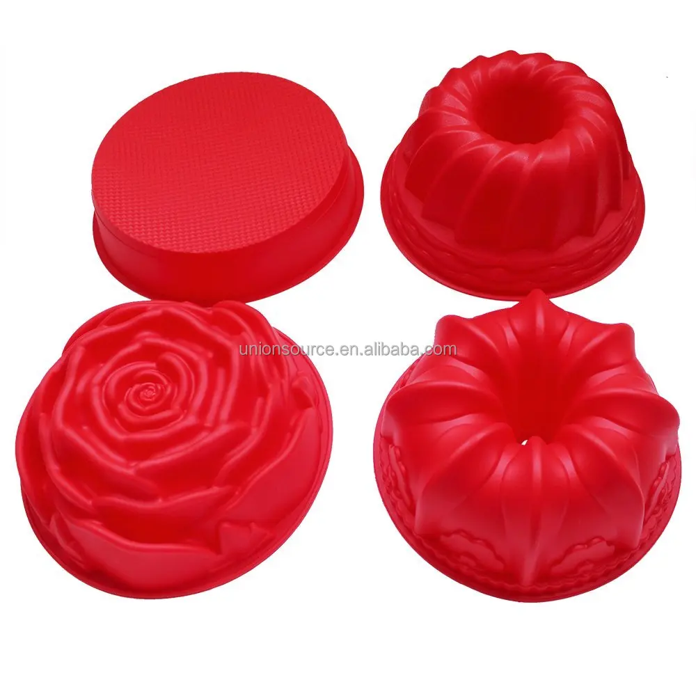 Китай силиконовые формы для выпечки Большой торт плесень с 4 различных конструкций розы круглой формы цветок корона дизайн кондитерские формы украшения торта