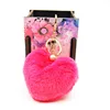 Valentine's Day Gift Girl Bag Charm Faux Fur Keychain Pom Pom Heart Keychain With Pearl Beads