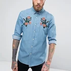 OEM new design wholesale men casual embroidered denim shirt long sleeve