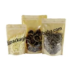 Custom logo stand up pouch for food resealable printed brown kraft paper bag with window and zipper